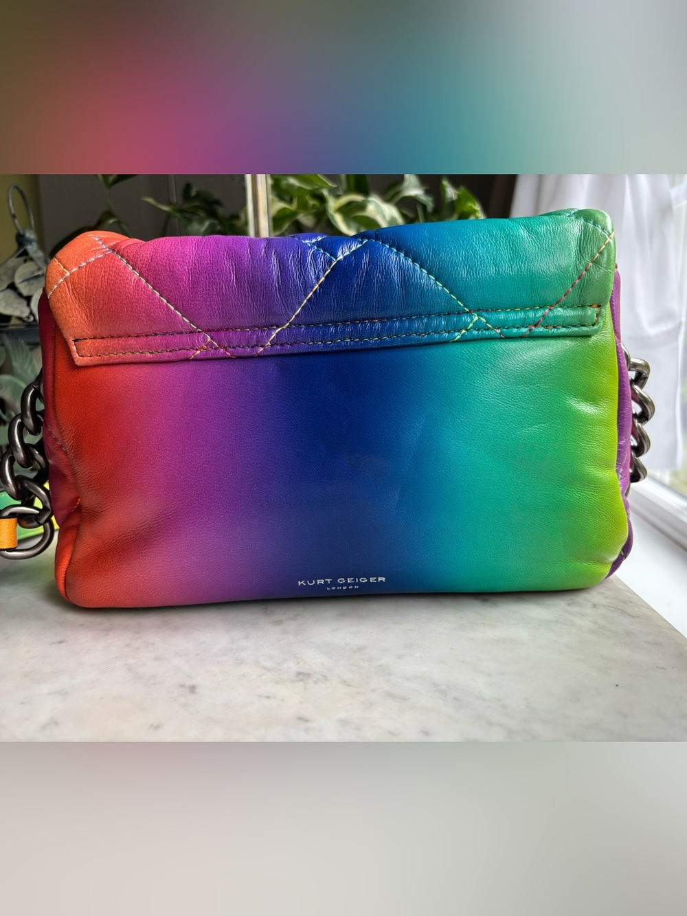 Kurt Geiger Rainbow Quilted Shoulder Bag - Green Blue Purple Pink Orange Red - Picture 2 of 10